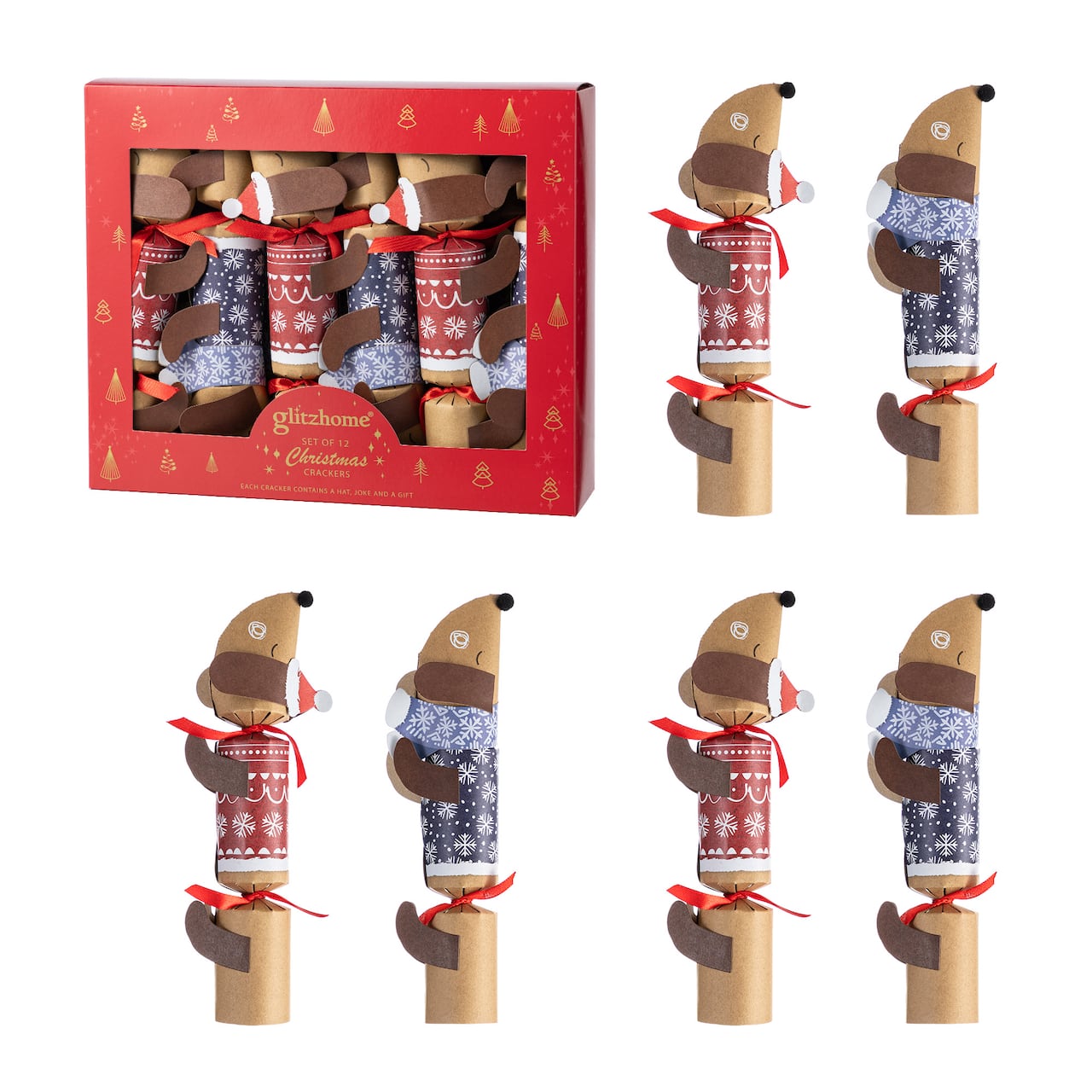 Glitzhome® 12PK 1.5"D x 10"H Dogs Christmas Party Crackers with Gift Contents